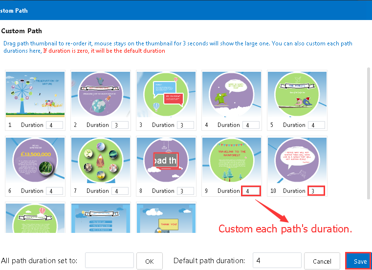 how to custom duration of each path